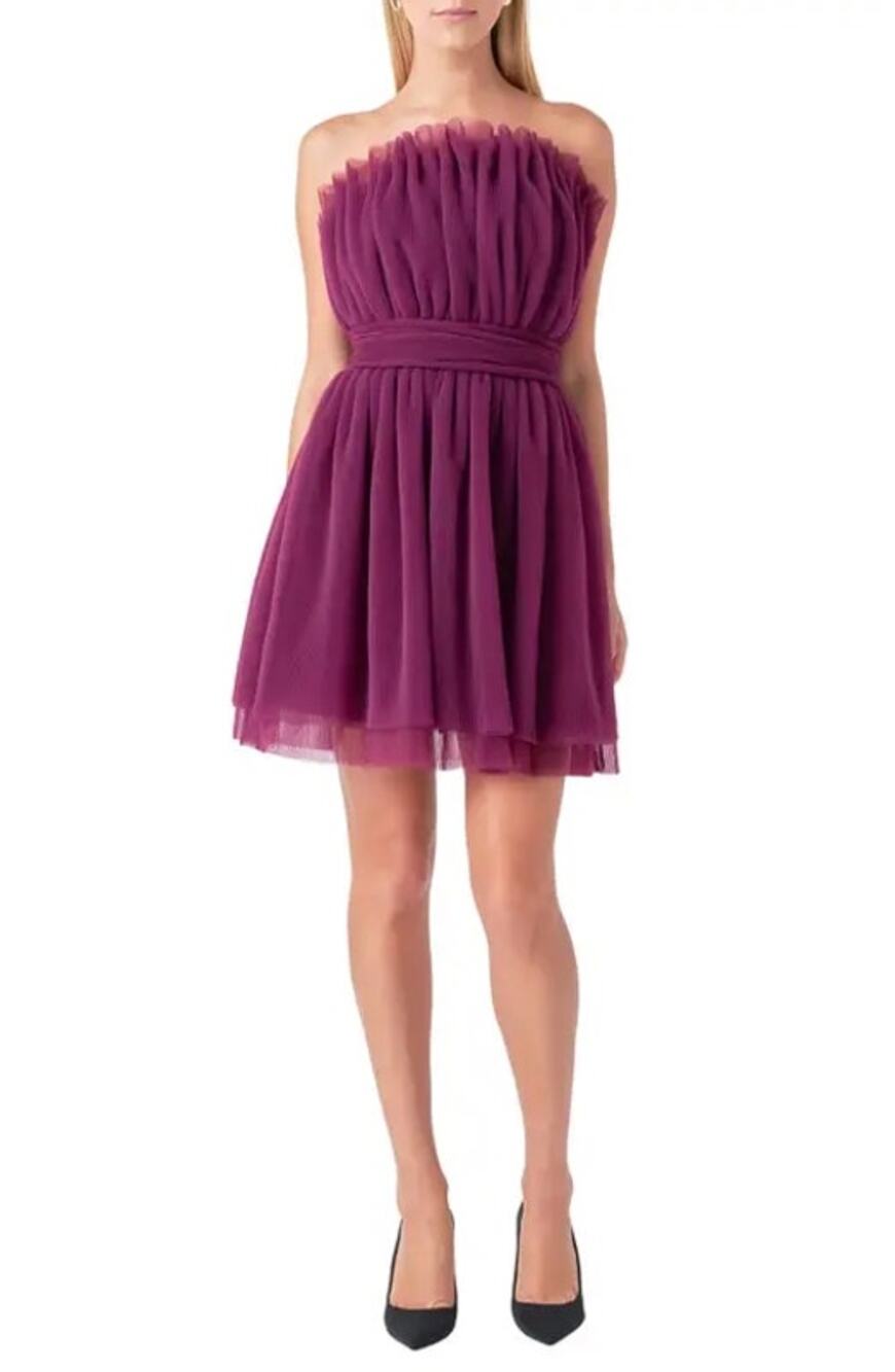 NWT Endless Rose Purple Strapless Tulle Mini Dress sz Small Festive Party Glams